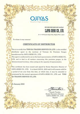 chứng nhận đại lý ủy quyền Ojiyas tại Việt Nam