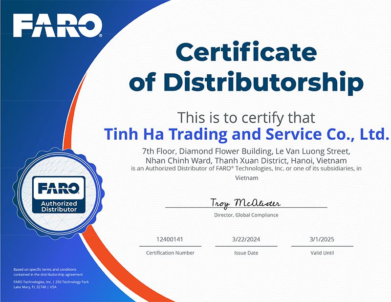 Certificate of Distributorshi FARO Tinh Ha