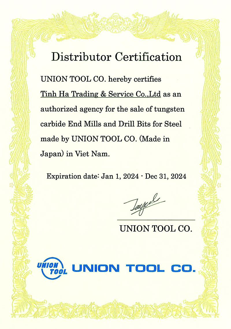 Certificate of Distributorshi Union Tool Tinh Ha